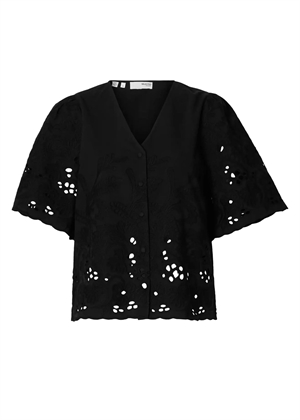 Dahlia ss broderi skjorte Sort Selected Femme 